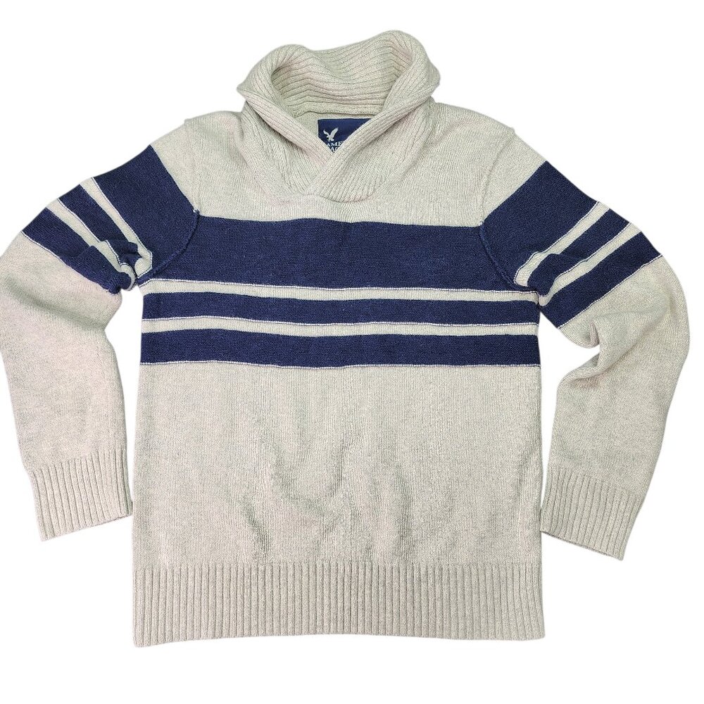 American Eagle Outfitters Navy Striped Sweater Shawl Collar Medium